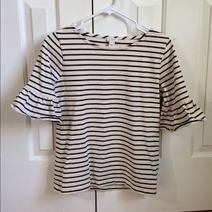 NWOT J.Crew Ruffle Sleeve Striped Boatneck Top